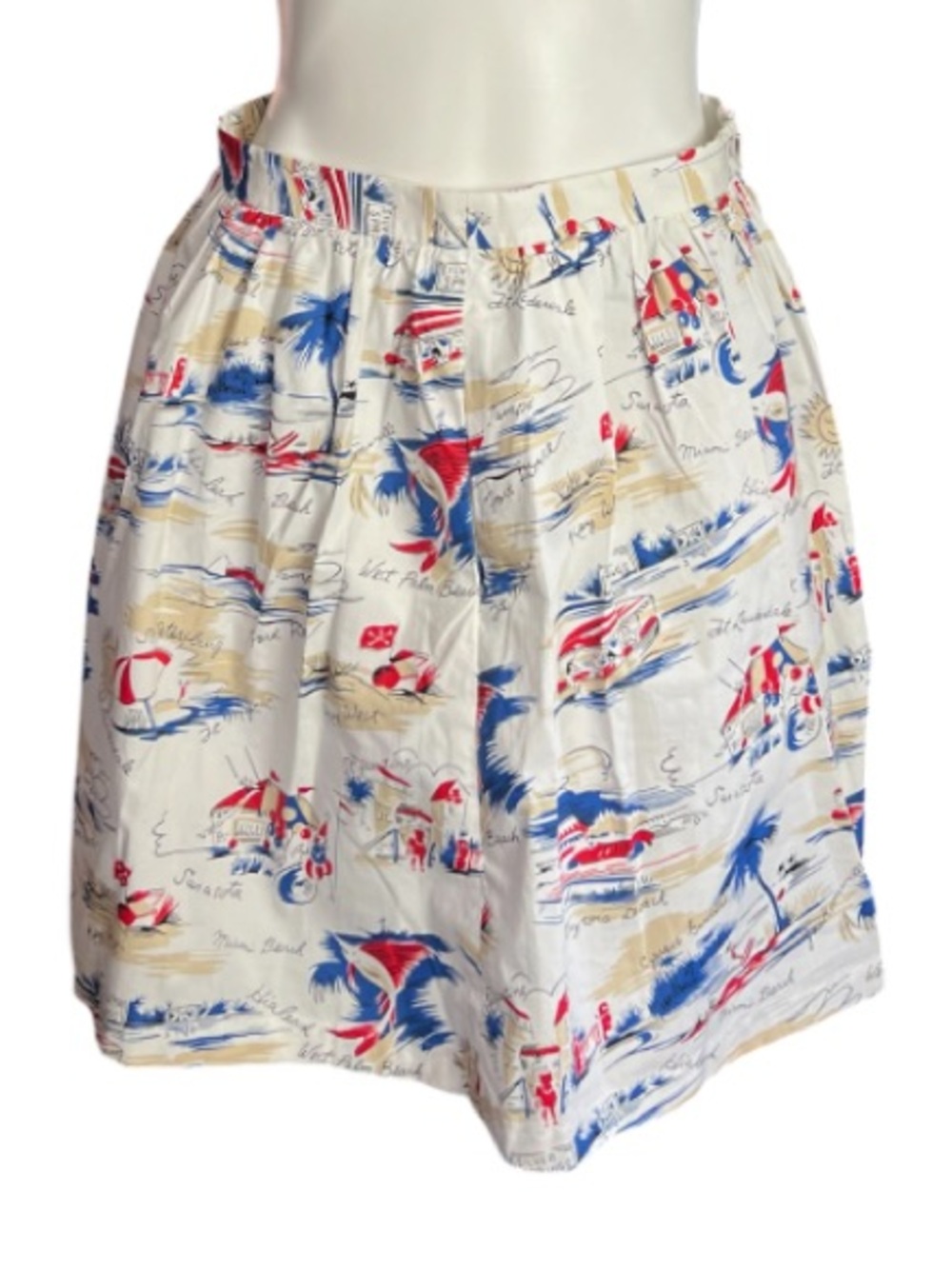 Brooks Brothers Cream Skater Skirt with Red & Blue Nautical Print - Picture 1 of 12